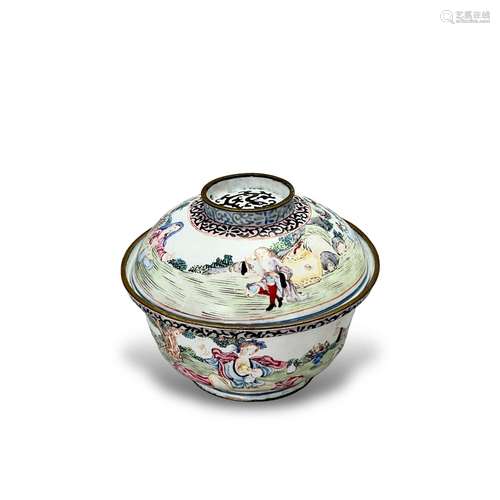 A Canton Enamel 'Dutchmen' Bowl and Cover, Qianlong