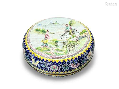 A Canton Enamel Box and Cover with Warriors, c.1800