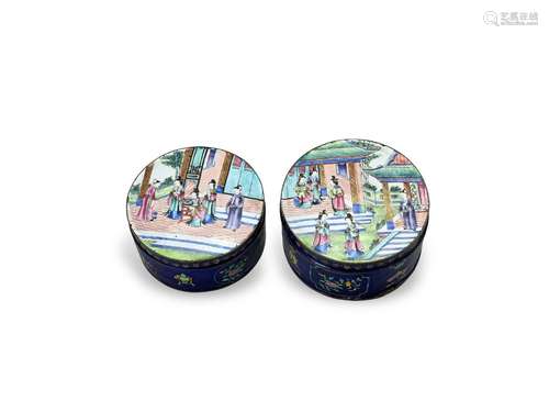 Two Circular Canton Enamel Boxes and Covers, 19th century