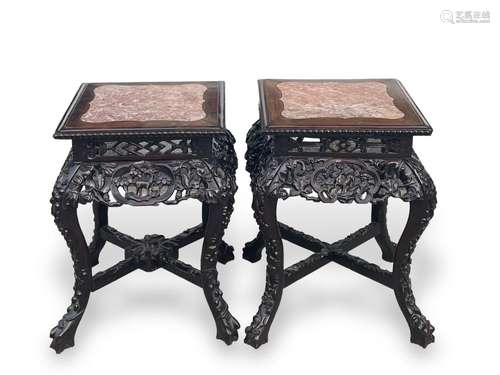 A Pair of Marble Topped Hardwood Stands, 19th century