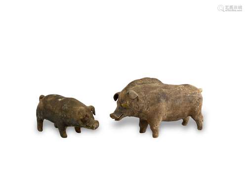 Two Pottery Figures of Pigs, Tang dynasty