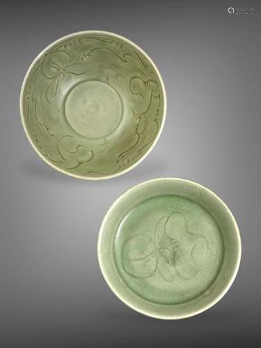 A Longquan celadon carved Bowl and Dish, Song dynasty