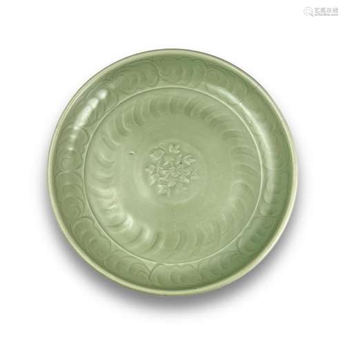 A Carved Longquan Celadon Saucer Dish, Early Ming dynasty