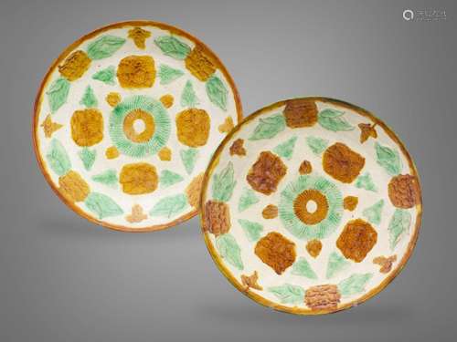 An Attractive Pair of Sancai Pottery Saucer Dishes,  Liao dy...