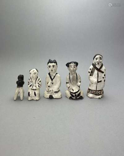 An Attractive Group of Five Cizhou Figures,  Song dynasty