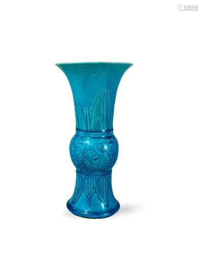 A turquoise biscuit beaker vase, gu,  Qing dynasty