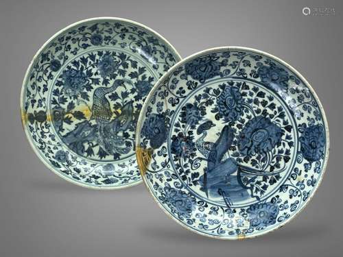 Two blue and white Dishes,  Middle Ming, c.1500