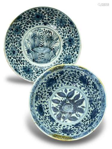 Two blue and white Bowls,  Middle Ming, c.1500