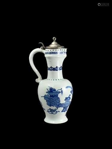 A Blue and White Silver mounted Ewer, Kangxi