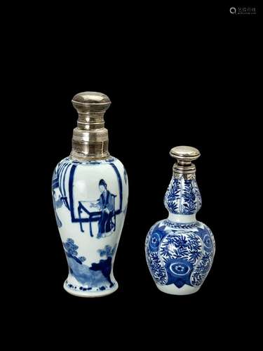 Two blue and white Silver Mounted Vases,  Kangxi