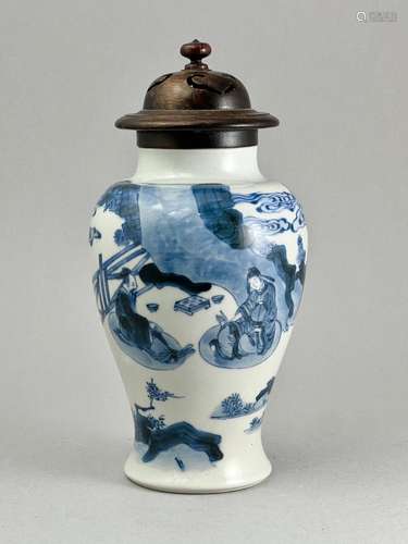 A Blue and White Baluster Vase with Figures,  Kangxi