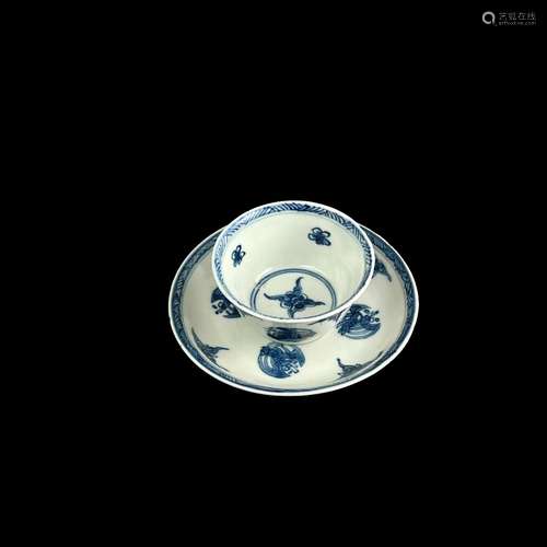 A blue and white Teacup and Saucer, Kangxi