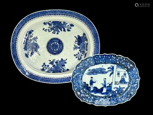 Two blue and white oval dishes,  Yongzheng/Qianlong