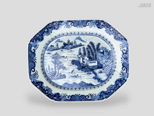 A blue and white 'Landscape'                  Meat Dish, Qia...