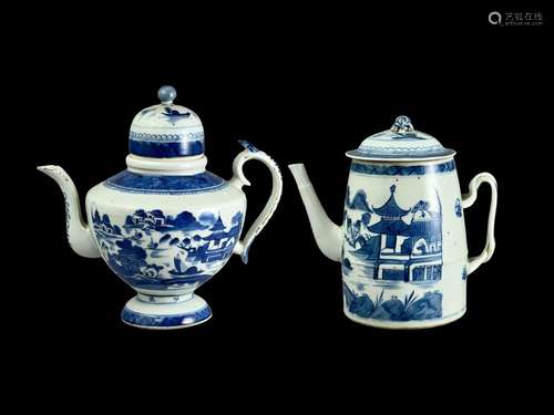 Two 'blue Canton' teapots and covers, early 19th century