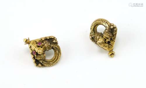 A pair of gold Tamil Nadu earrings