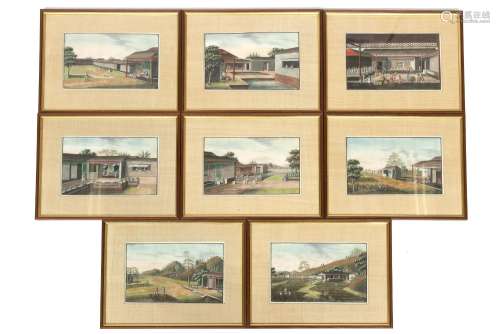 A set of eight Chinese tea production gouaches
