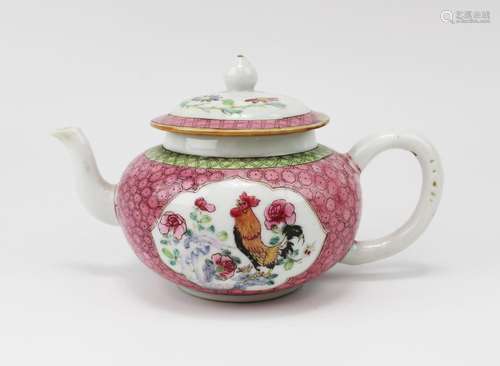 A small famille rose cockerel teapot