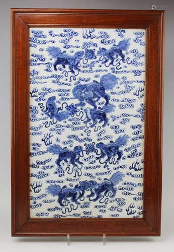 A large Chinese blue and white porcelain plaque