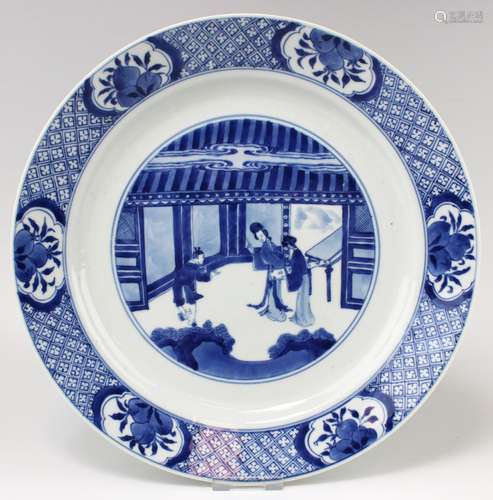 A large blue and white plate