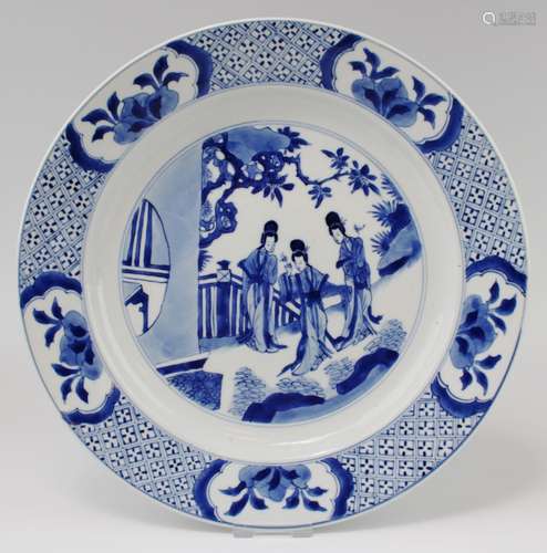 A large blue and white plate