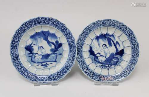 Two blue and white 'acupuncturist' saucers