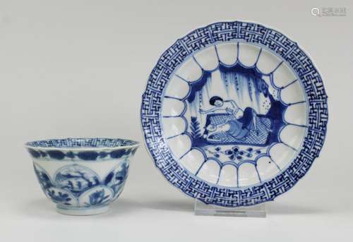 A blue and white 'Acupuncturist' cup and saucer