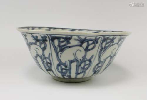 A deep bowl with stylized deer pattern