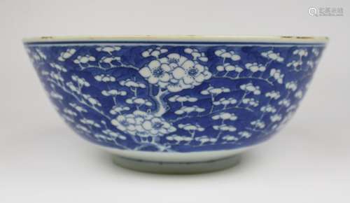A blue and white prunus bowl