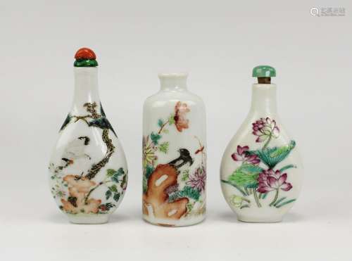 Three famille rose snuff bottles