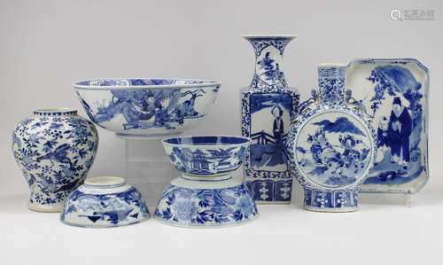 A group of 19th century blue and white porcelains