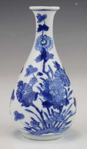 A small blue and white vase