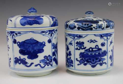 Two blue and white lidded vases