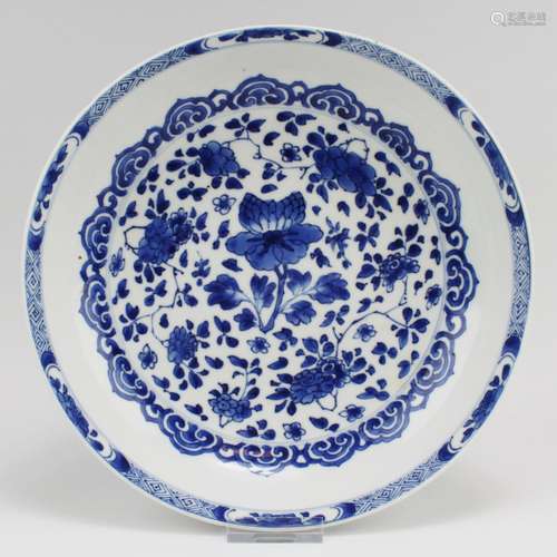 A blue and white floral dish