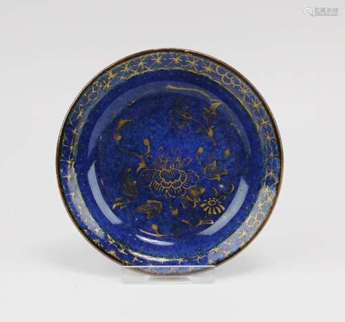 A small powder blue ground gilt-decorated dish