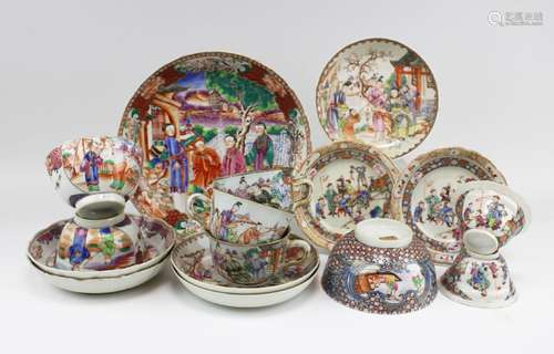 A group of various famille rose mandarin tea wares