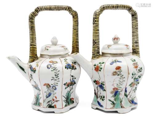 A pair of famille verte wine pots