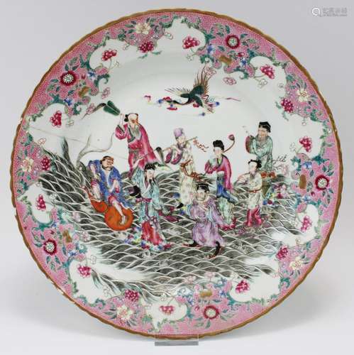 A famille rose plate with immortals on sea