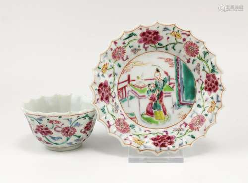 A famille rose cup and saucer