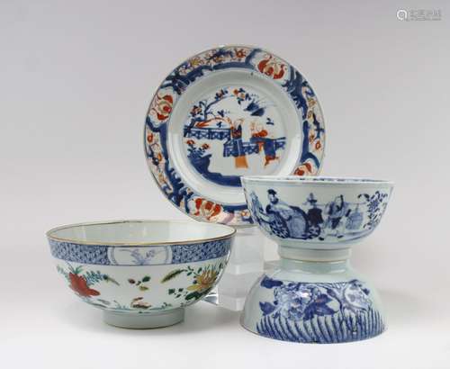 Three bowls and a plate including a doucai bowl