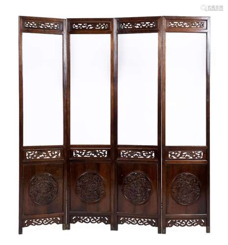 A four part folding screen Tieli wood