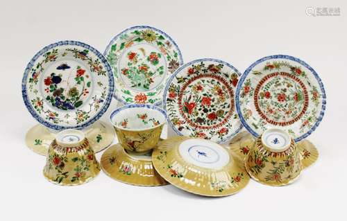 Eight various famille verte 'cafe-au-lait' saucers and three...