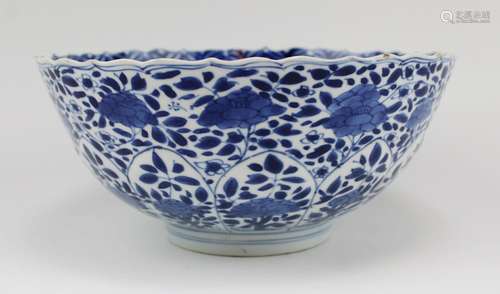 A blue and white lotus bowl