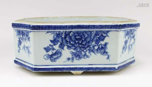 A blue and white rectangular bowl