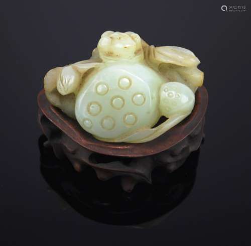 A jade lotus and frog carving