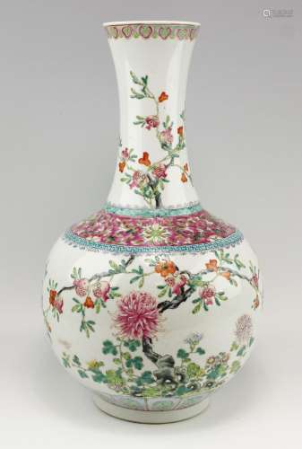 A large famille rose vase with floral pattern