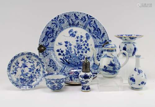 A group of blue and white porcelains