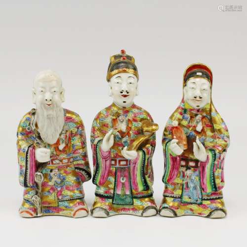 Three famille rose figurines of the Star Gods