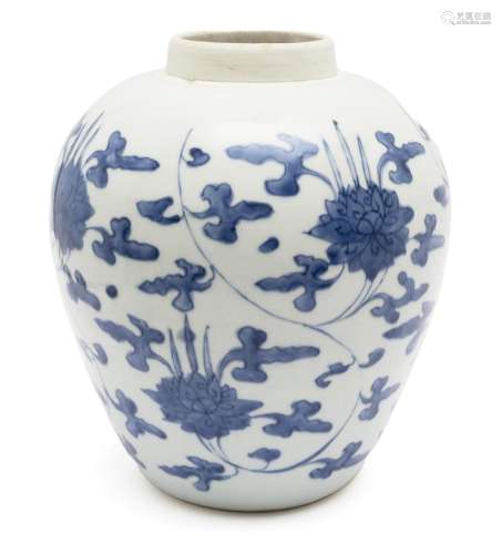 A blue and white lotus scroll vase