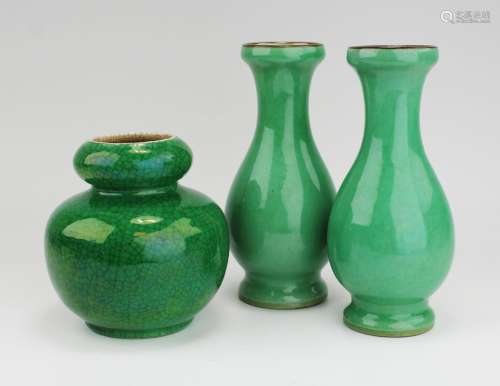 Three apple glaze vases